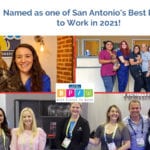 Collage of photos from AmeriVet practices and events, announcing 2021 Best Places to Work Win