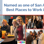Collage of photos from AmeriVet Strategic Planning Meeting, announcing 2022 Best Places to Work Win